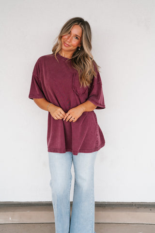 Fireside Mineral Wash Short Sleeve Top - Plum
