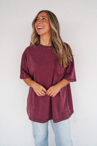 Fireside Mineral Wash Short Sleeve Top - Plum