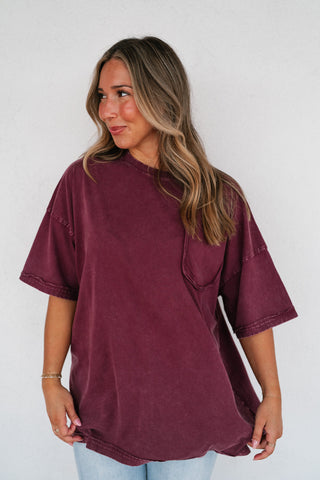 Fireside Mineral Wash Short Sleeve Top - Plum