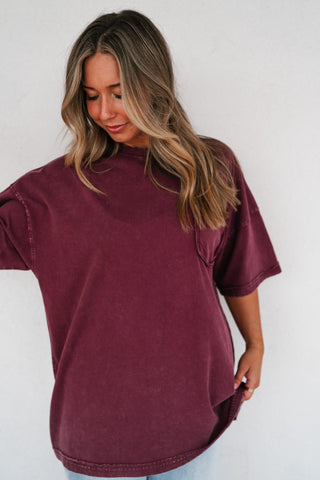 Fireside Mineral Wash Short Sleeve Top - Plum