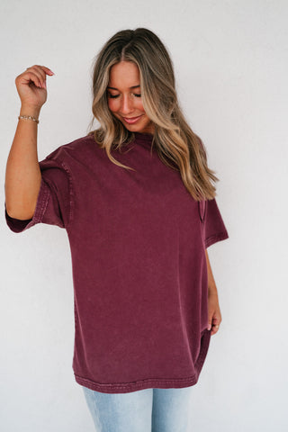 Fireside Mineral Wash Short Sleeve Top - Plum