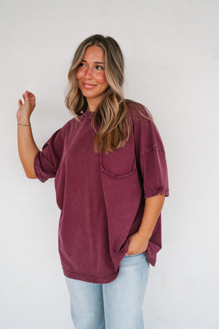 Fireside Mineral Wash Short Sleeve Top - Plum