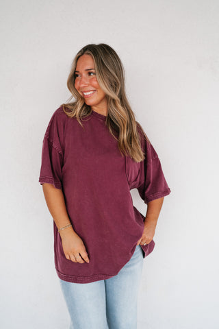 Fireside Mineral Wash Short Sleeve Top - Plum