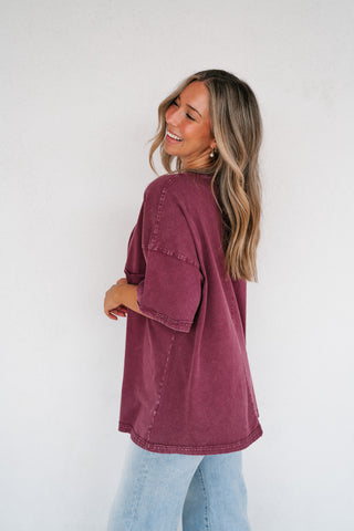 Fireside Mineral Wash Short Sleeve Top - Plum