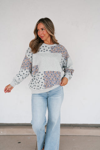 Forevermore Patchwork Crewneck - Heather Gray