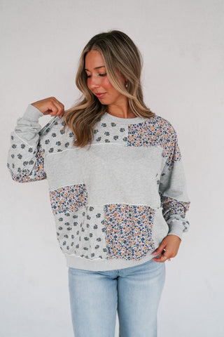 Forevermore Patchwork Crewneck - Heather Gray