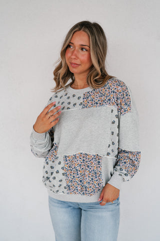 Forevermore Patchwork Crewneck - Heather Gray