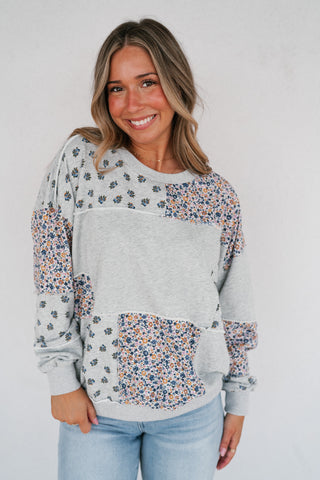 Forevermore Patchwork Crewneck - Heather Gray