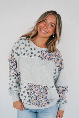 Forevermore Patchwork Crewneck - Heather Gray