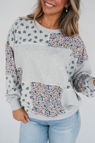 Forevermore Patchwork Crewneck - Heather Gray