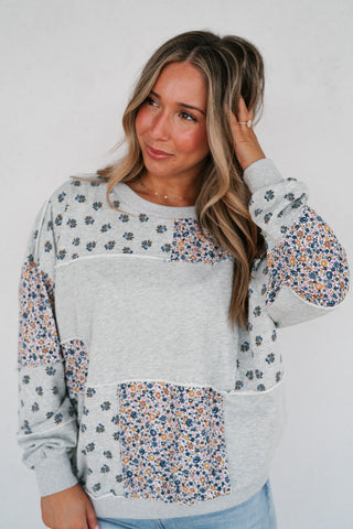 Forevermore Patchwork Crewneck - Heather Gray