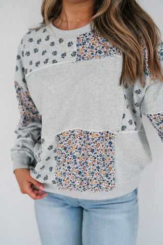 Forevermore Patchwork Crewneck - Heather Gray
