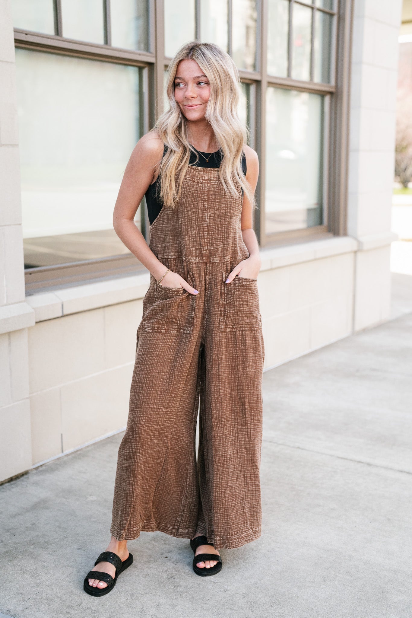 Take Me Back Mineral Wash Jumpsuit - Coco Brown
