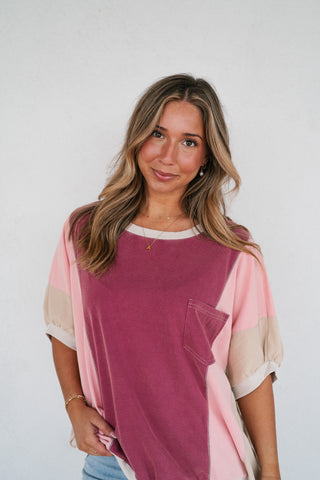 Georgia Color Block Top - Berry