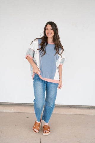 Georgia Color Block Top - Heather Gray
