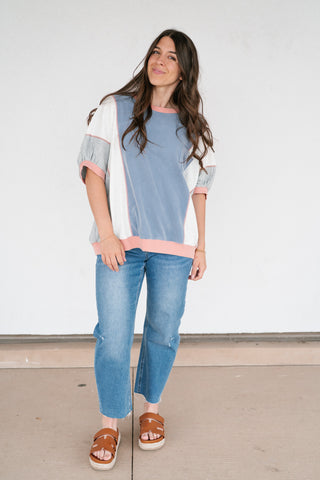 Georgia Color Block Top - Heather Gray