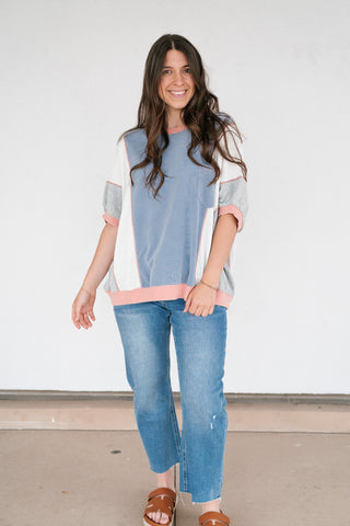 Georgia Color Block Top - Heather Gray