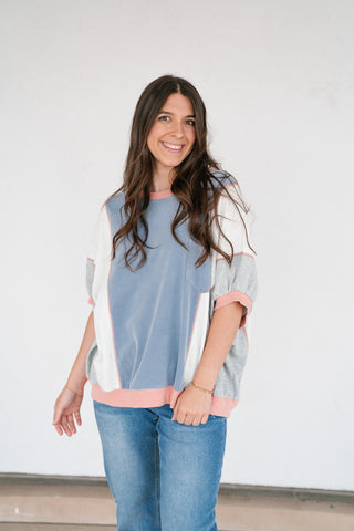 Georgia Color Block Top - Heather Gray