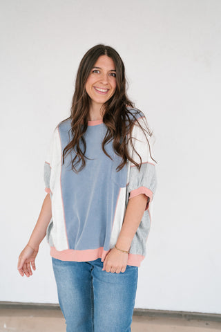 Georgia Color Block Top - Heather Gray