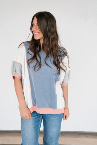 Georgia Color Block Top - Heather Gray