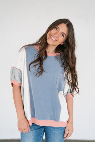Georgia Color Block Top - Heather Gray