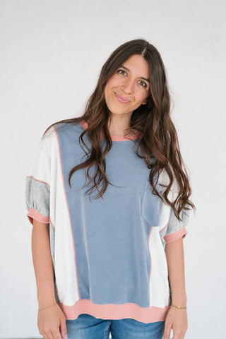 Georgia Color Block Top - Heather Gray