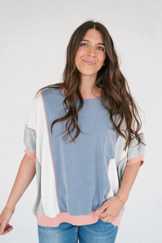 Georgia Color Block Top - Heather Gray