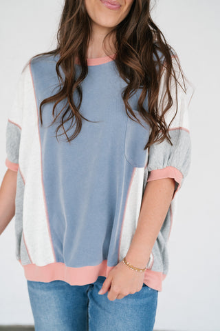 Georgia Color Block Top - Heather Gray