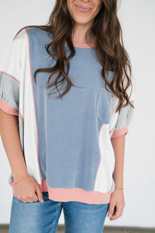 Georgia Color Block Top - Heather Gray