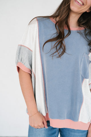 Georgia Color Block Top - Heather Gray