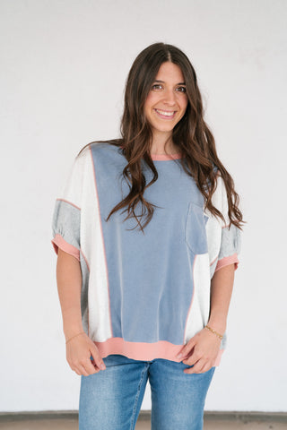 Georgia Color Block Top - Heather Gray