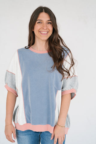 Georgia Color Block Top - Heather Gray