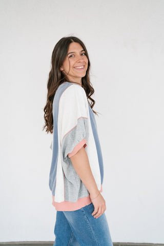 Georgia Color Block Top - Heather Gray