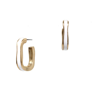 Gold and White Squared Hoop Earring