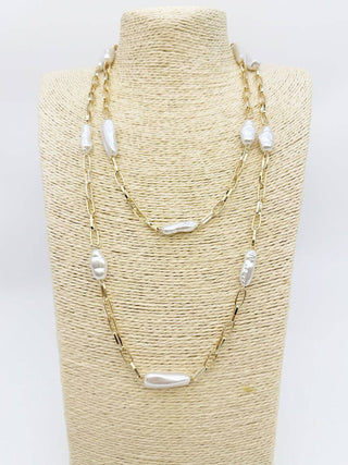Gold Oval Pearl Layered Necklace