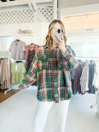Weekend Wanderer Oversized Flannel - Pine Green