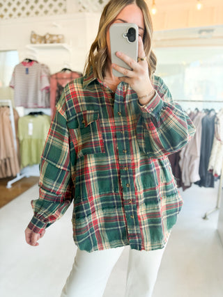 Weekend Wanderer Oversized Flannel - Pine Green