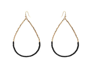 Gold and Black Beaded Teardrop Earring