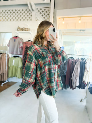 Weekend Wanderer Oversized Flannel - Pine Green