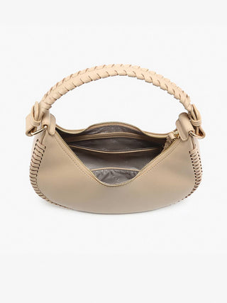 Aria Whipstitch Crescent Shoulder Bag: Lt. Taupe