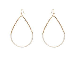 Gold and White Beaded Teardrop Earring