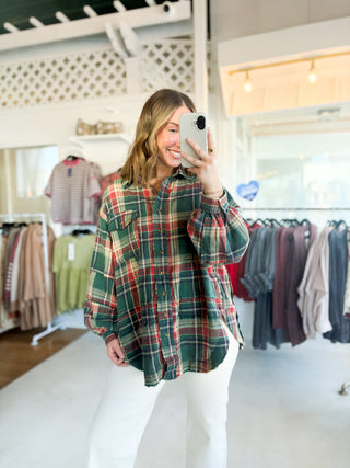 Weekend Wanderer Oversized Flannel - Pine Green