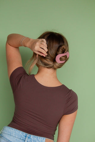 Circle Cutout Flat Claw Clip: Brown