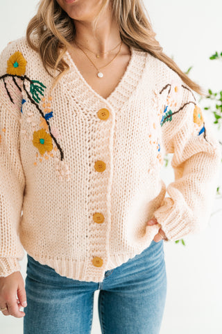 Poetic Charm Floral Embroidered Knit Cardigan