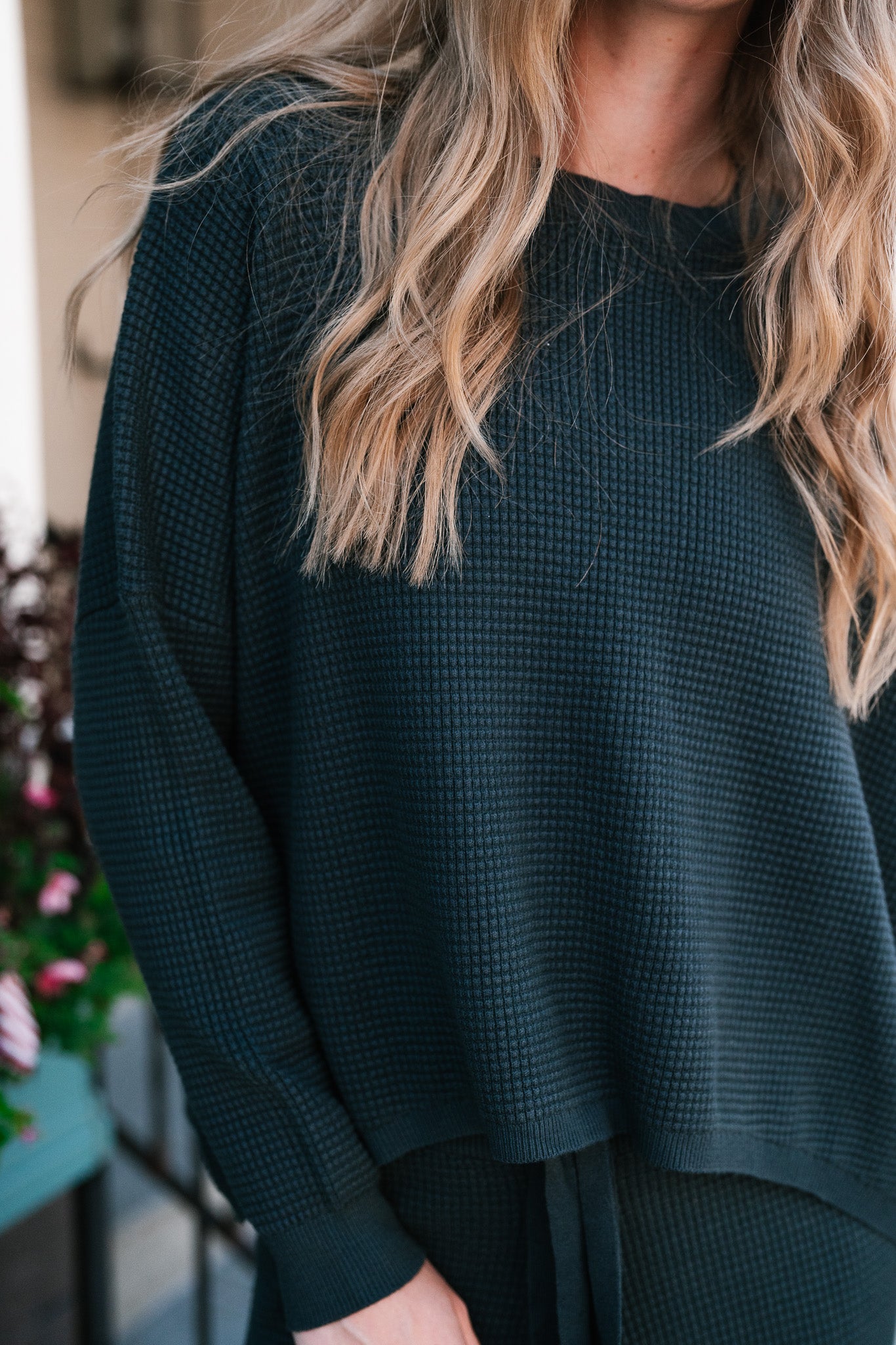 {PRE-ORDER} Comfy Girl Era Waffle Knit Sweater - Pine Green