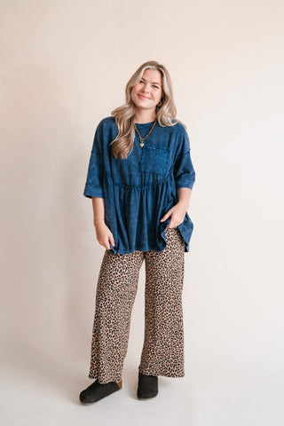 Dainty Eyelet Detailed Babydoll Top - Navy