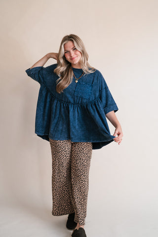 Dainty Eyelet Detailed Babydoll Top - Navy