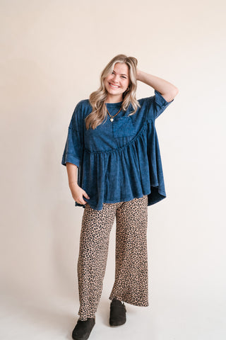 Dainty Eyelet Detailed Babydoll Top - Navy