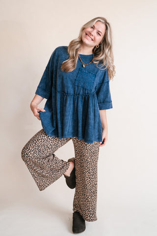 Dainty Eyelet Detailed Babydoll Top - Navy
