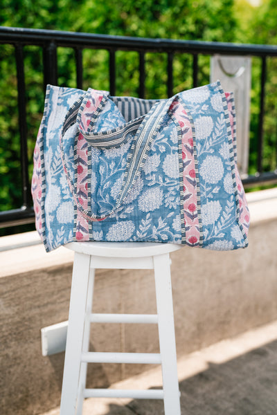 Luna Patchwork Carryall Tote - Ocean Blue